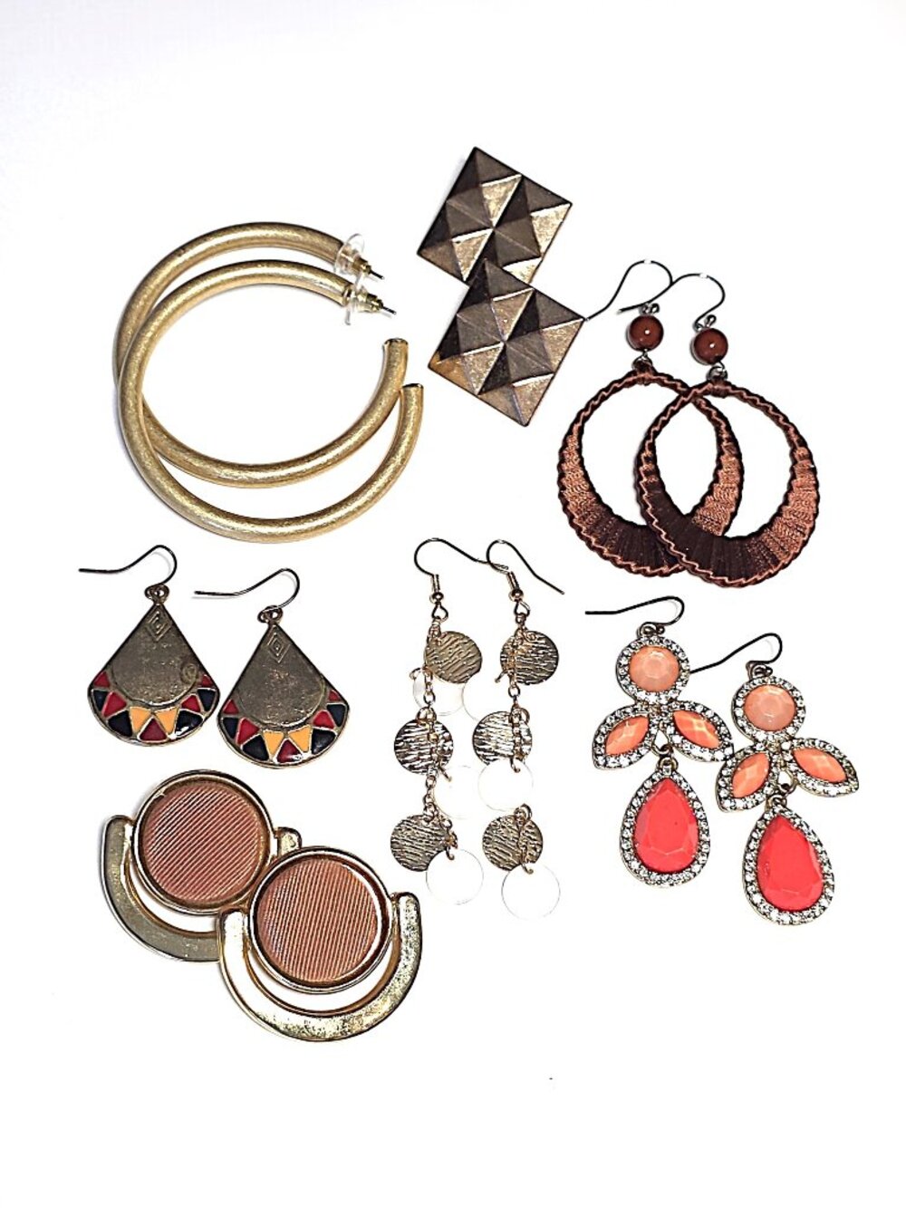 Gold-tone & coral-brown earring bundle